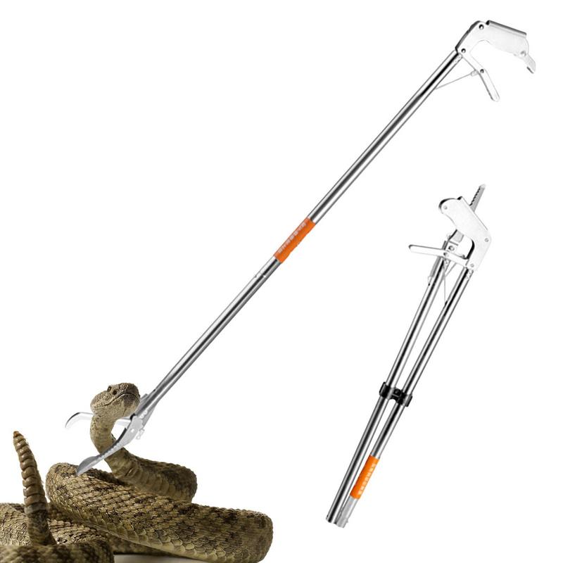Fishing Hook Stainless Steel - 爬虫類グラバー用の折りたたみ式スネークスティック、キャンプや釣り用のステンレス鋼フックキャッチャーツール、肘とストレートヘッド、120cm