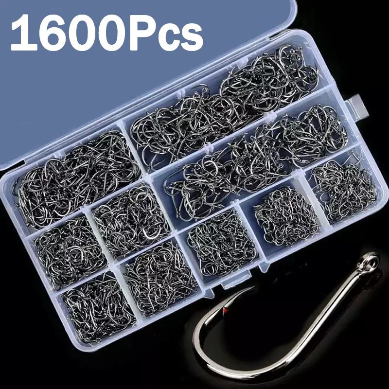 Fishing Hook Assortment - 50-1600 個/箱釣り針炭素鋼強力な鋭いシルバーサークル釣り針 3 # -12 #