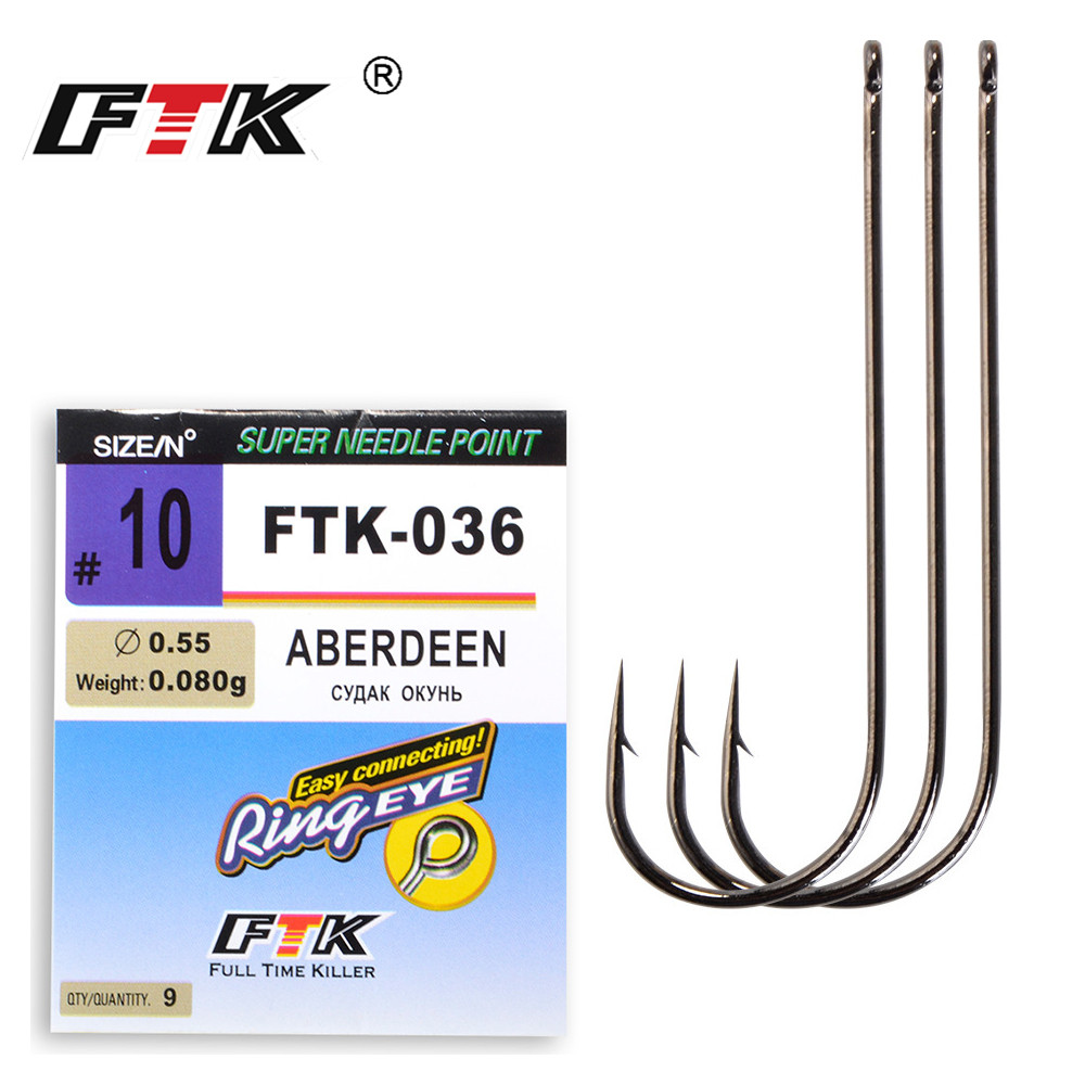 Fishing Hook Assortment - Ftkクラシックアバディーンシーフィッシングフック日本製リングアイハイカーボンスチール5-ピース/パックサイズ1-10 #1/0-4/0 # ニードルポイント